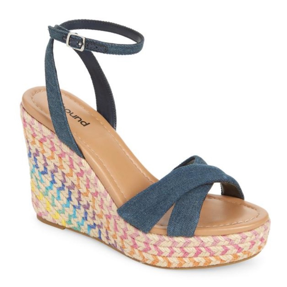 Denim Wedge Sandals - Multicolor